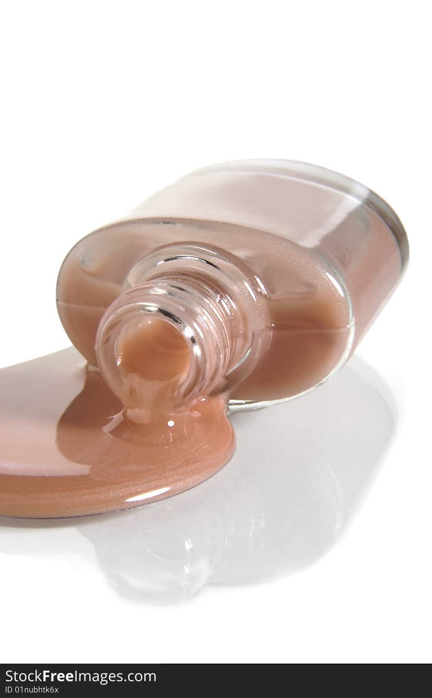 Cosmetics, nail polish bottle spilled on a white background. Cosmetics, nail polish bottle spilled on a white background