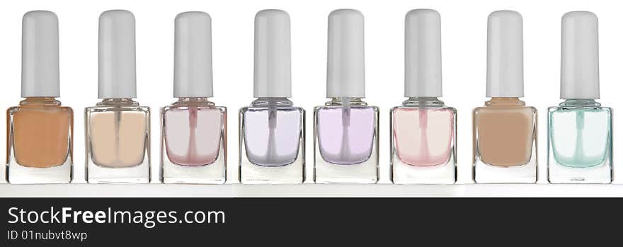 Cosmetics, nail enamels on a white background