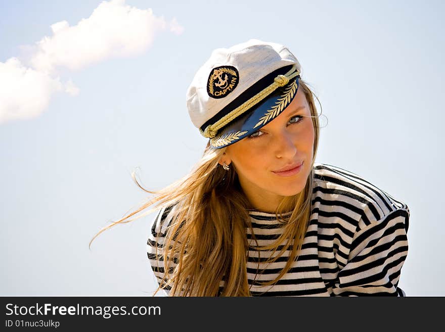 A young girl on the seashore, summer. A young girl on the seashore, summer