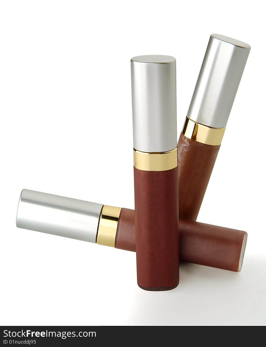 Group of lipsticks on a white background