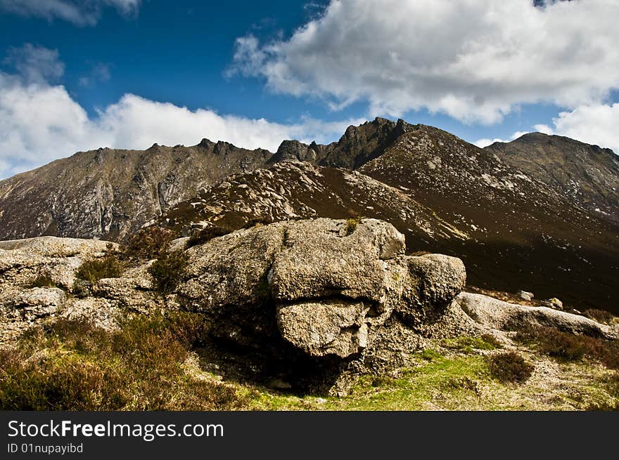 Isle of Arran goatfell mountain range with boulder