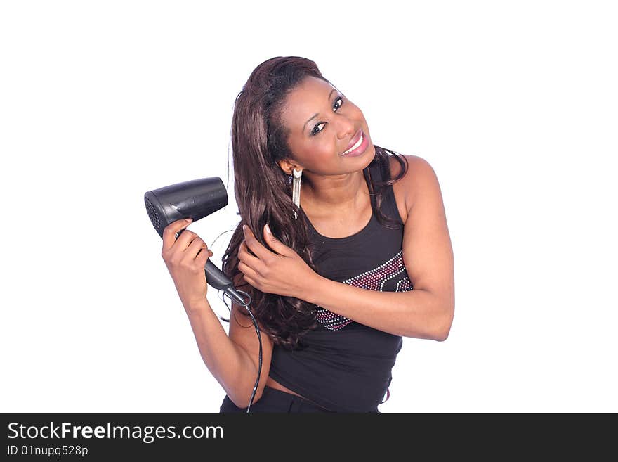 Teen girl model drying her hair in a t-shirt. Teen girl model drying her hair in a t-shirt