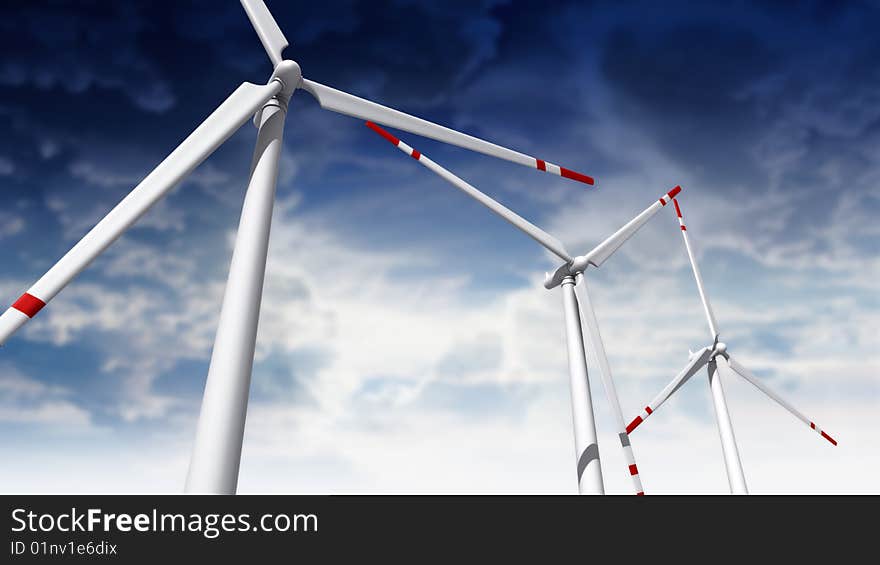 Wind turbine in a windfarm. Wind turbine in a windfarm