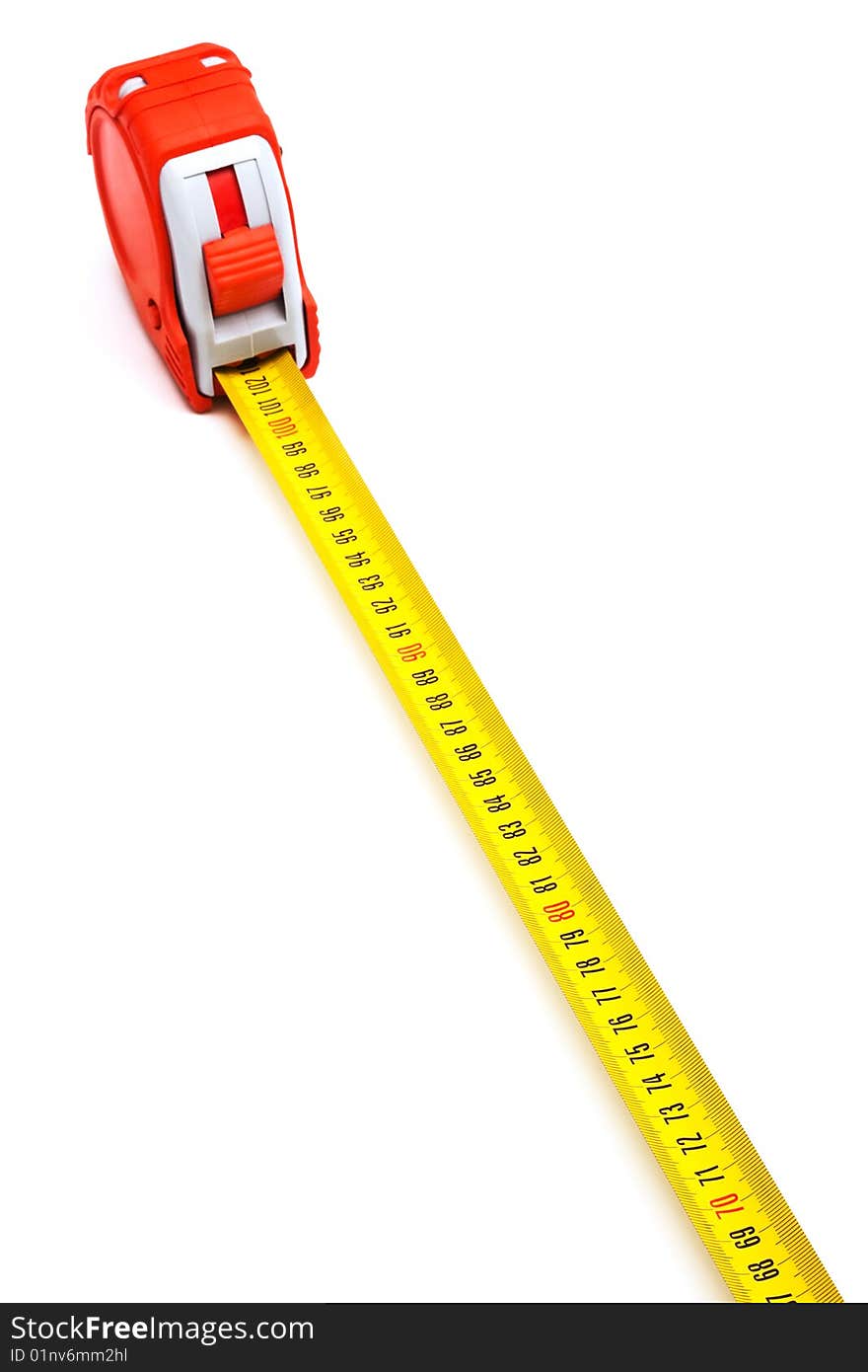 Red new tape-measure on a white background