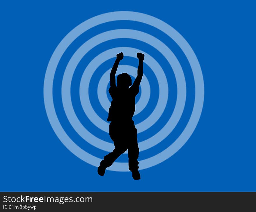 Jumping boy in blue target