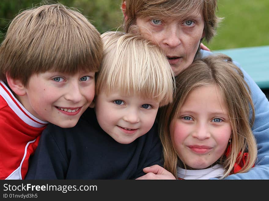 Happy Kids With Mother