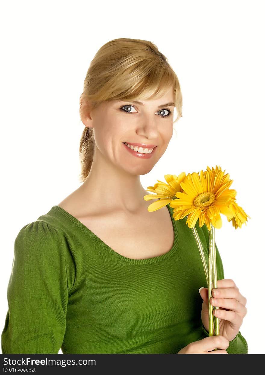 The young girl with greater yellow colors. The young girl with greater yellow colors