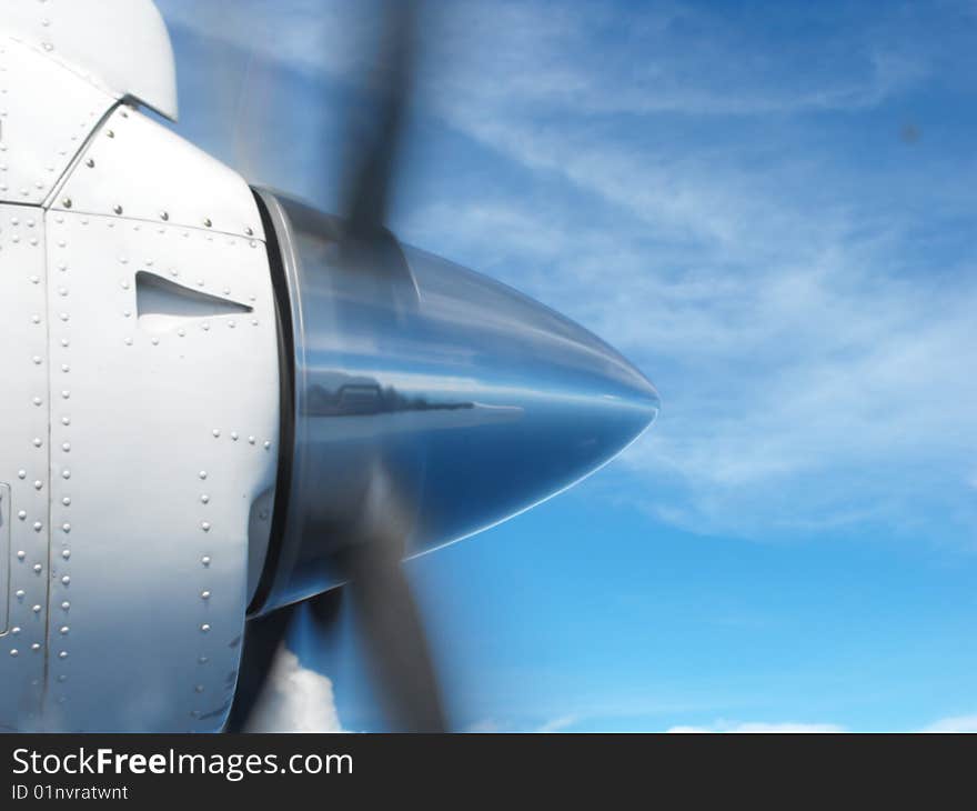 Photo of the reflection on the propeller of an airplane. Photo of the reflection on the propeller of an airplane.