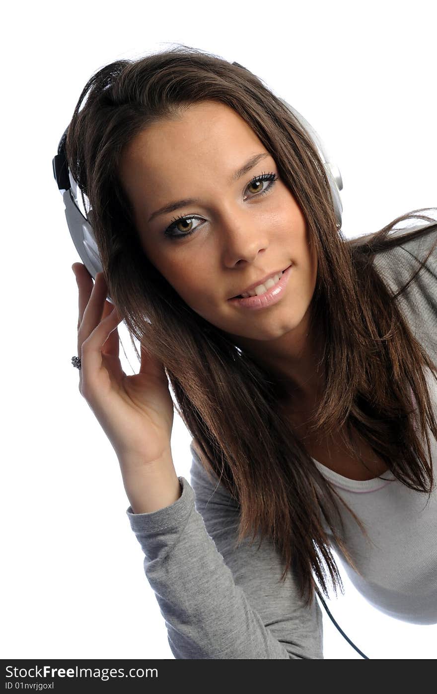 Pretty girl with dark hair with headphones. Pretty girl with dark hair with headphones