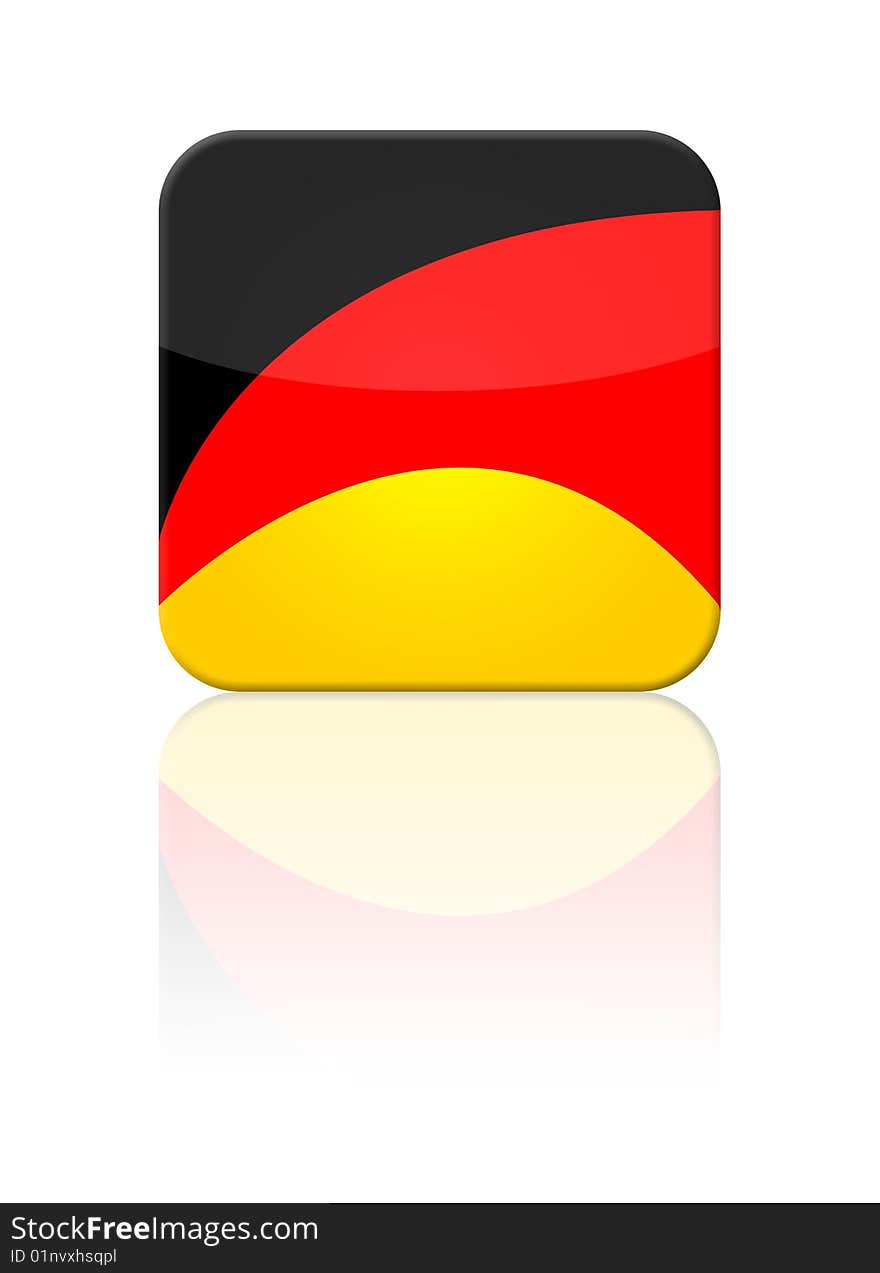 Illustration of a waving Germany flag button with reflection.