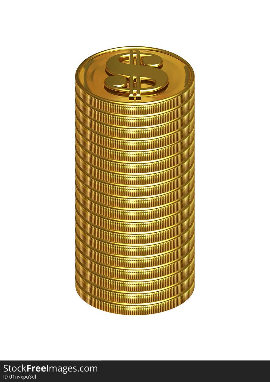 Column of golden dollar coins