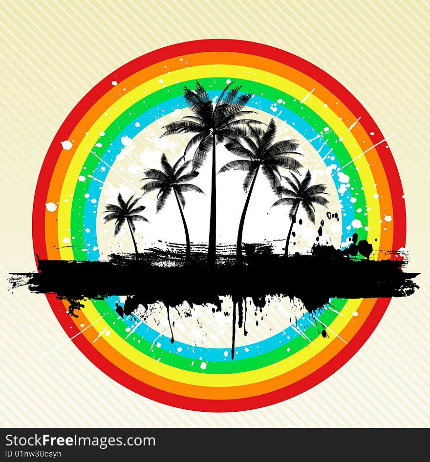 Palm trees on grunge rainbow background. Palm trees on grunge rainbow background