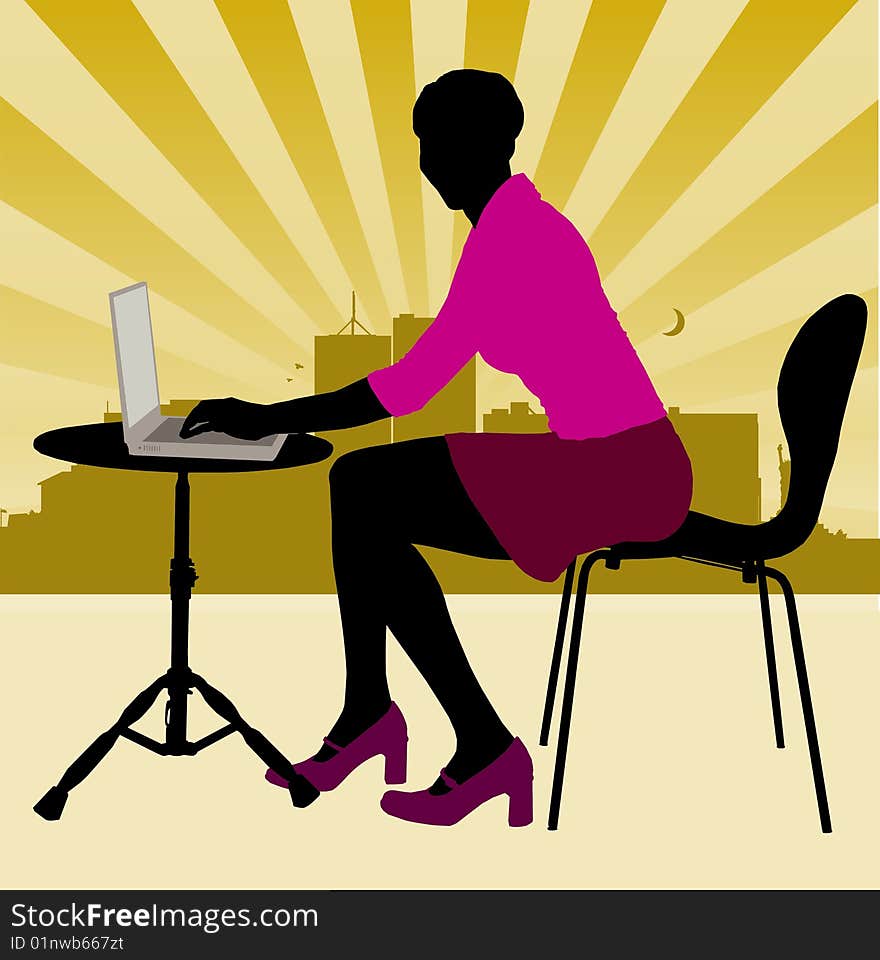 Woman sitting, working with his laptop