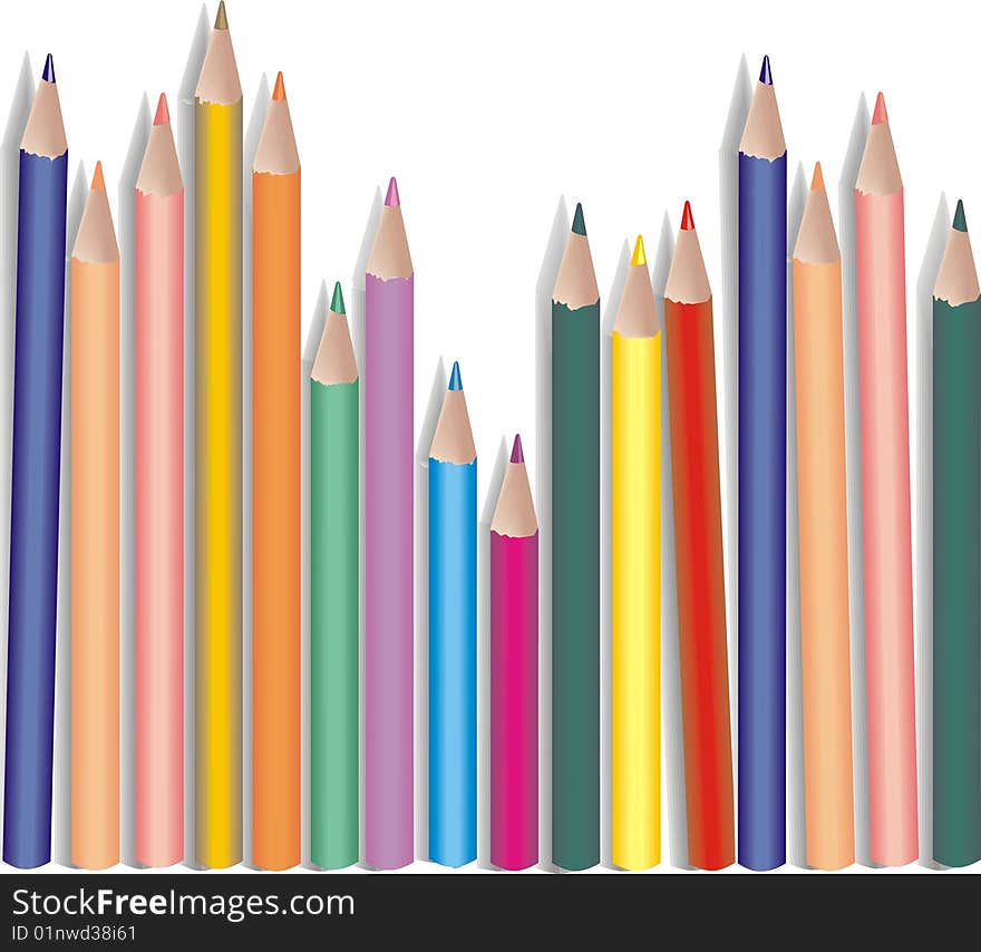 Pencils of colors on a white background