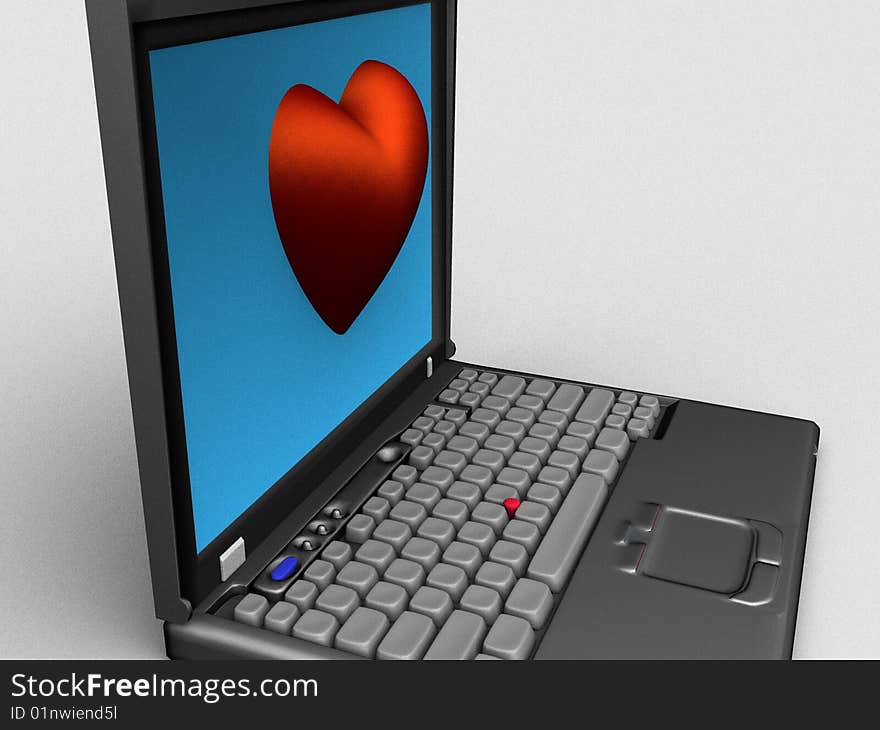 A heart emanating form the screens of a lap-top computer. A heart emanating form the screens of a lap-top computer