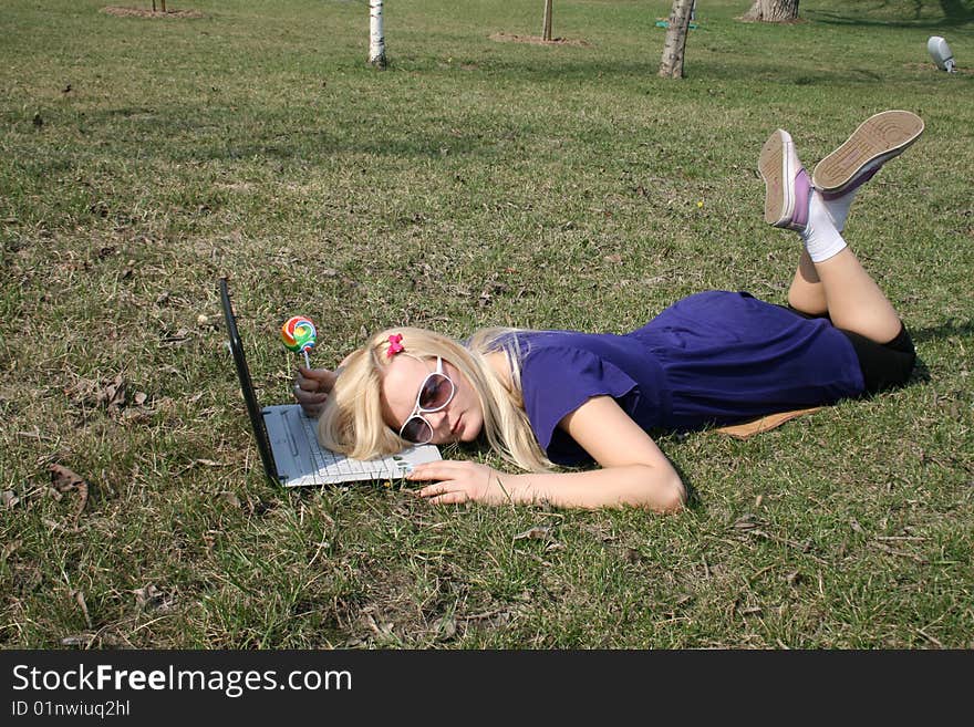 Girl fell asleep on her laptop