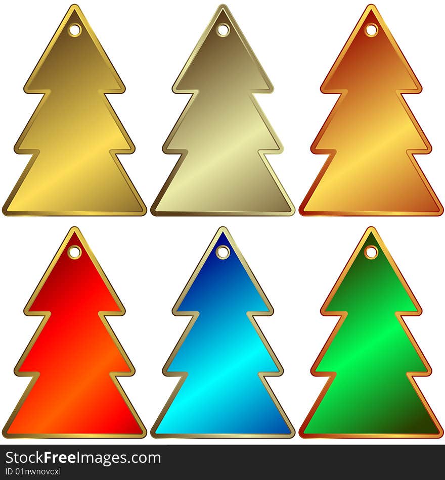 Set of metallic a charms in the form of fur-trees with an aperture at top