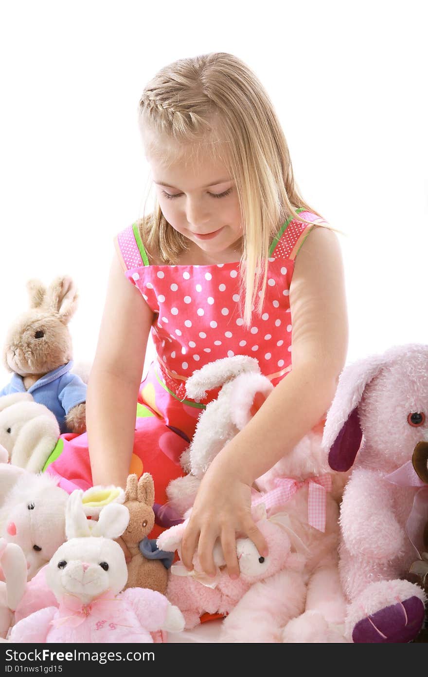 A child playing on a white background