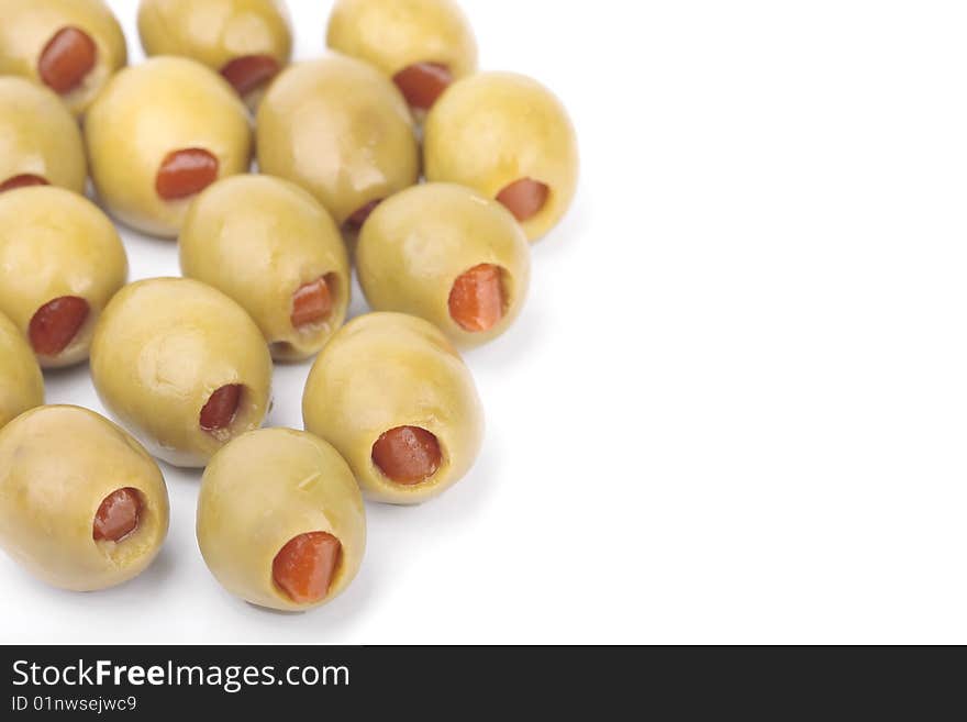 Stuffed Olives Isolated Over White Background