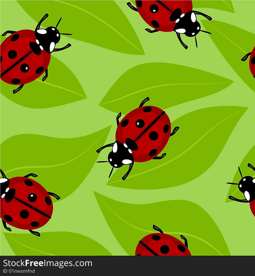 Seamless with Ladybugs on leafes