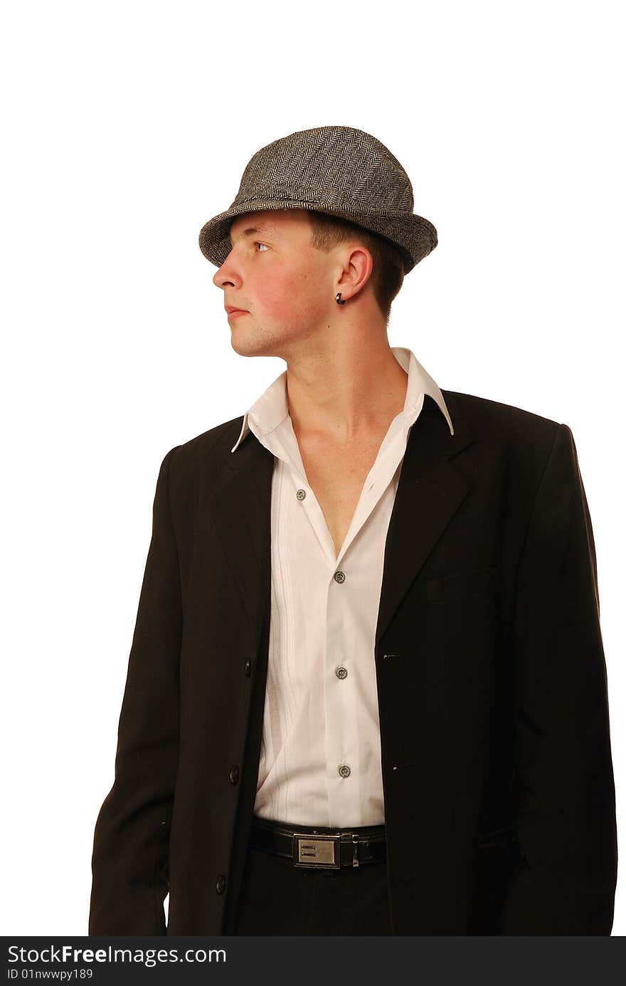 The young man in a suit and a soft felt hat.