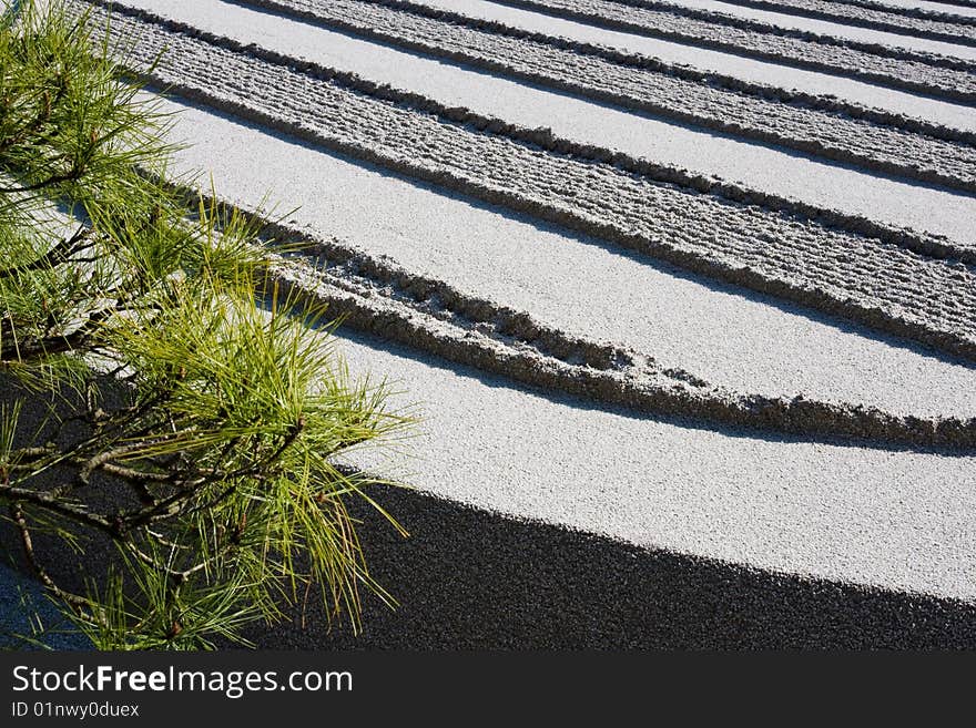 Raked Gravel In A Zen Garden, Kyoto