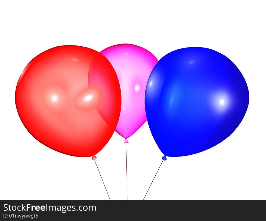 Three color balloons isolated on white