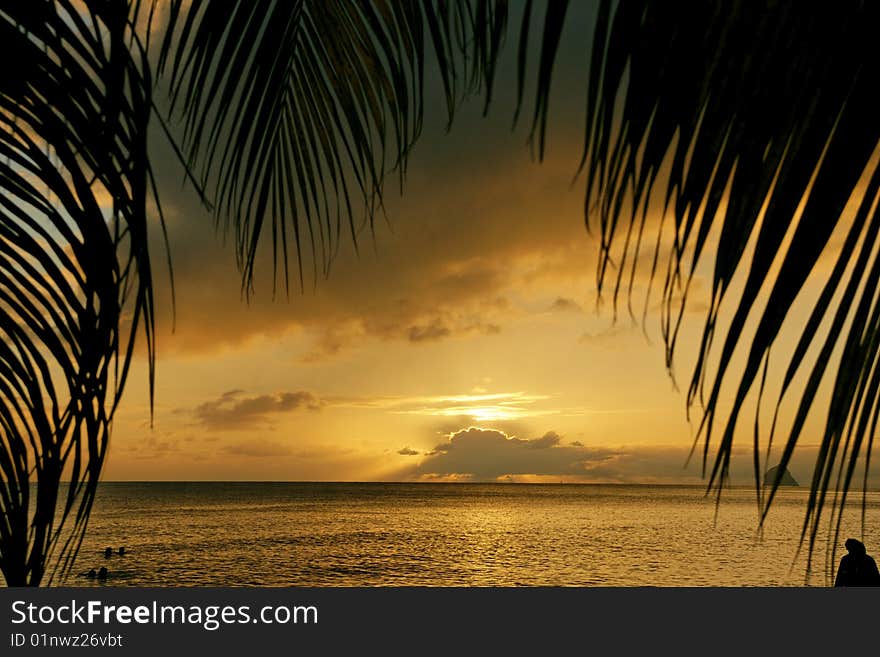 sunset on a beauiful Caribbean beach