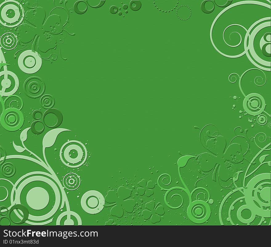 Good luck with clovers and floral shapes on green background. Good luck with clovers and floral shapes on green background