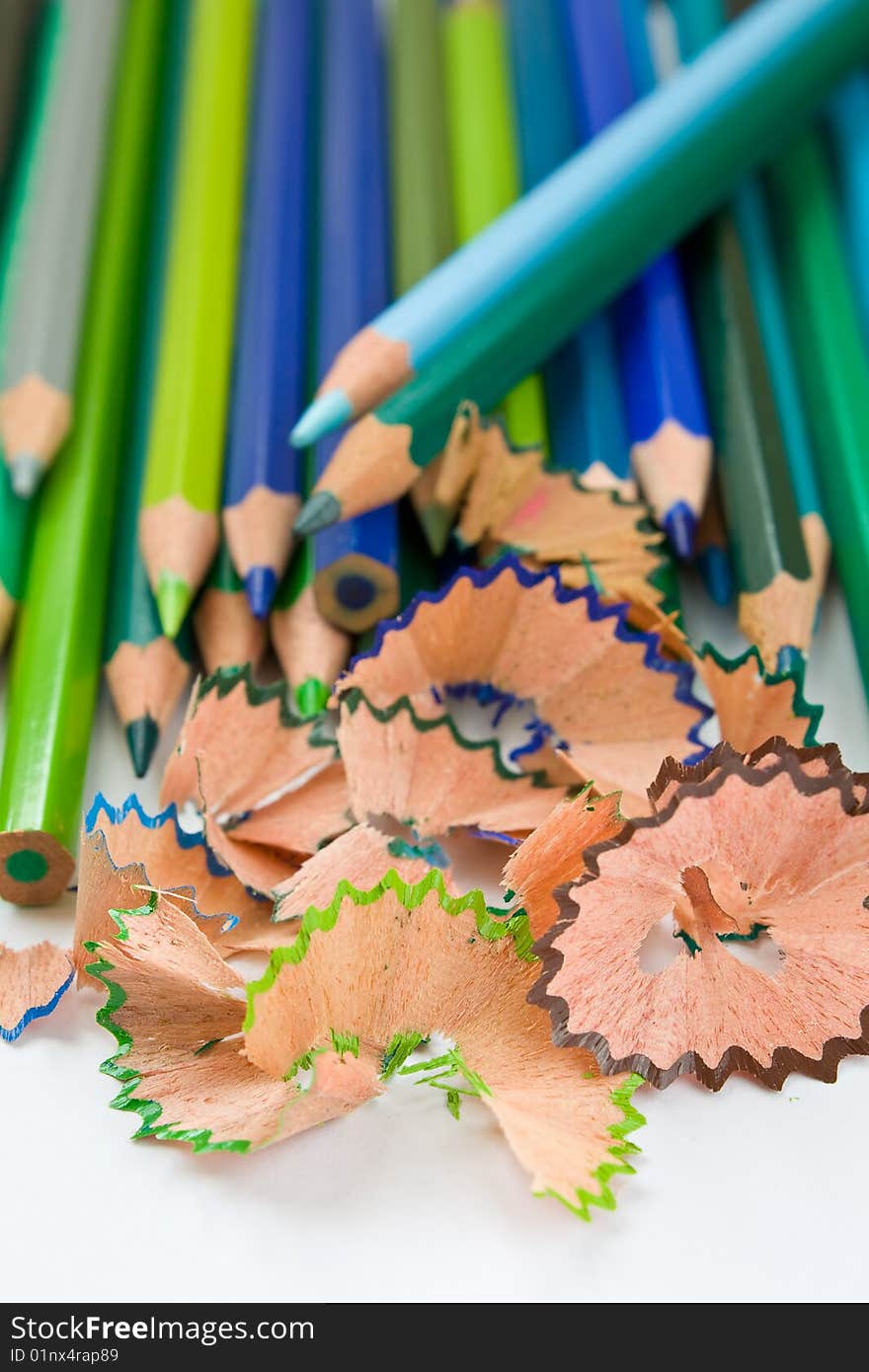 Close up of blue and green pencils. Close up of blue and green pencils