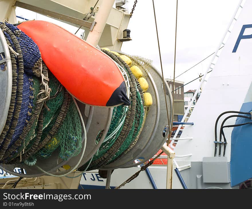 Fishing nets on a boat. Fishing nets on a boat