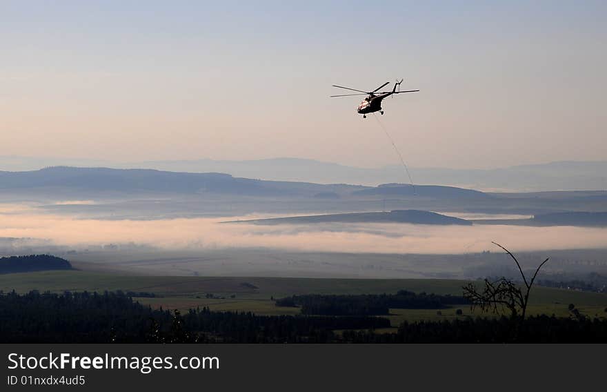 Helicopter flight in Slovak landscape. Helicopter flight in Slovak landscape