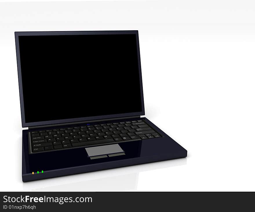 3D Rendering of a single metallic blue laptop. 3D Rendering of a single metallic blue laptop