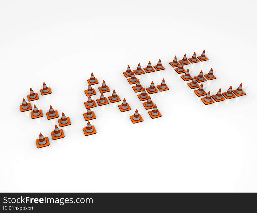 3D rendered image of Safe with Traffic cones. 3D rendered image of Safe with Traffic cones