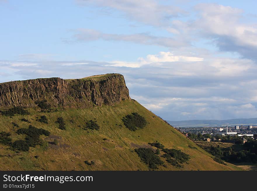 The arthur seat next to the city of Edinburgh ,Scotland.