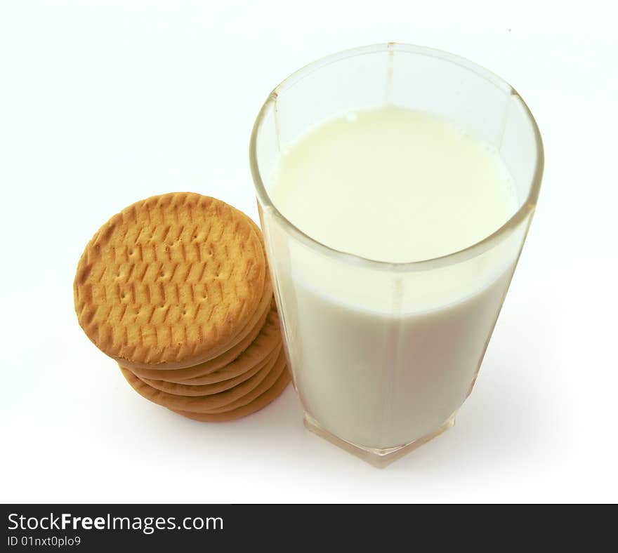 Milk and cookies isolated on white