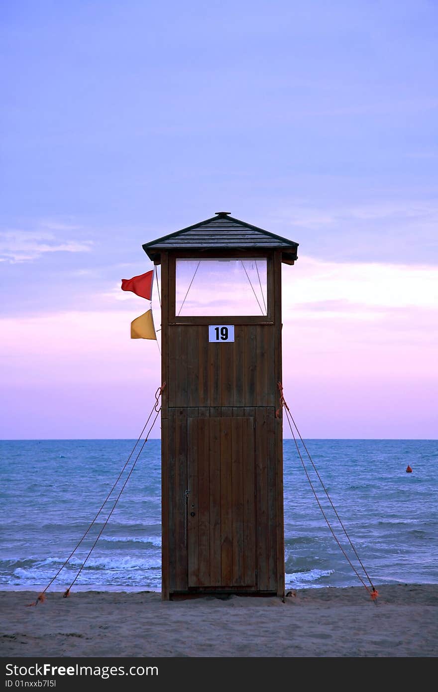 Watchtower on an italien beach at dusk. Watchtower on an italien beach at dusk