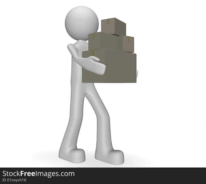 A nice man in 3d transporting and delivery boxes. A nice man in 3d transporting and delivery boxes