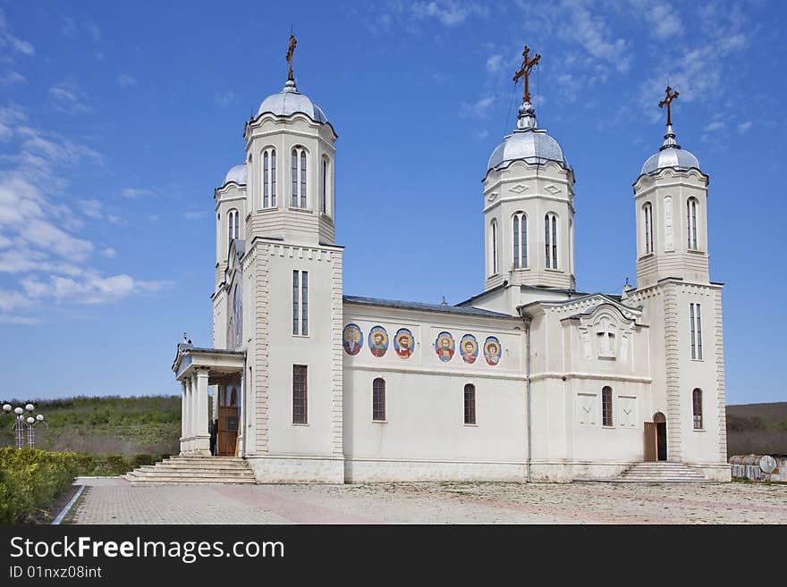 Monastery landscape in the middle of nature with blue sky