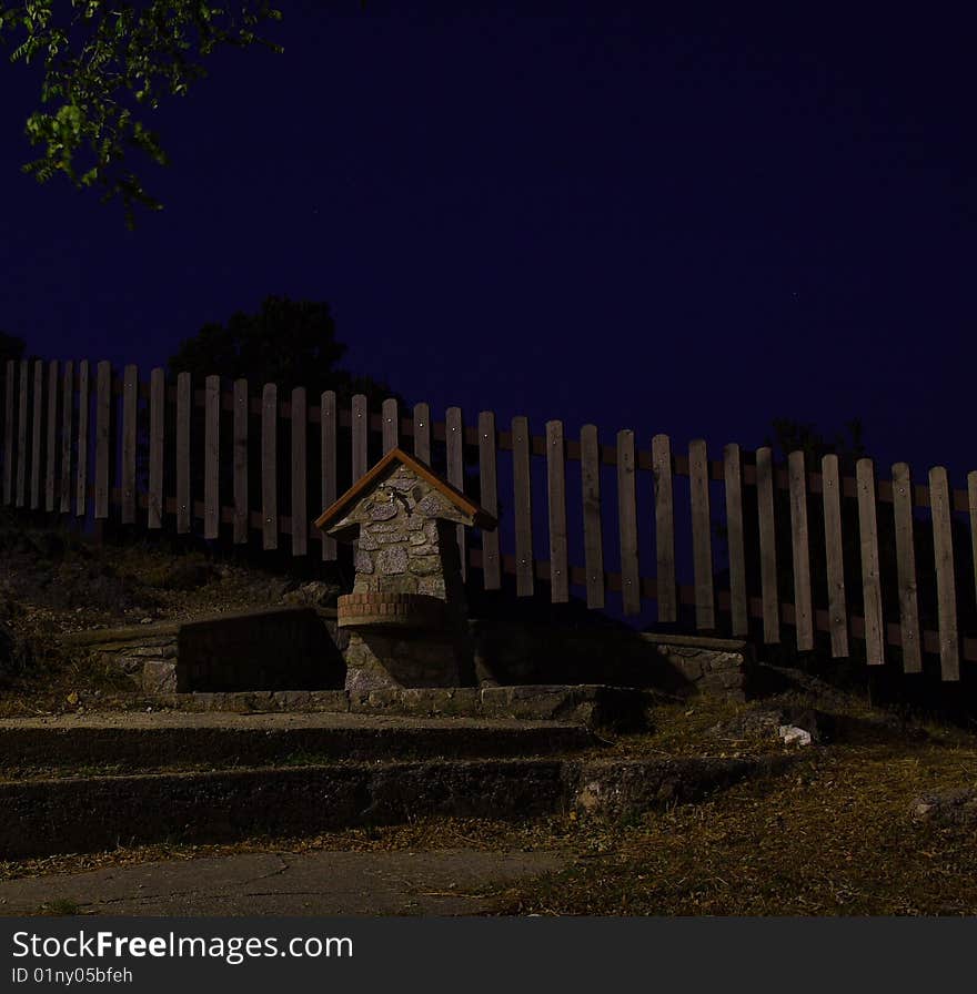 Simple old fountain without water, in mountain. Simple old fountain without water, in mountain