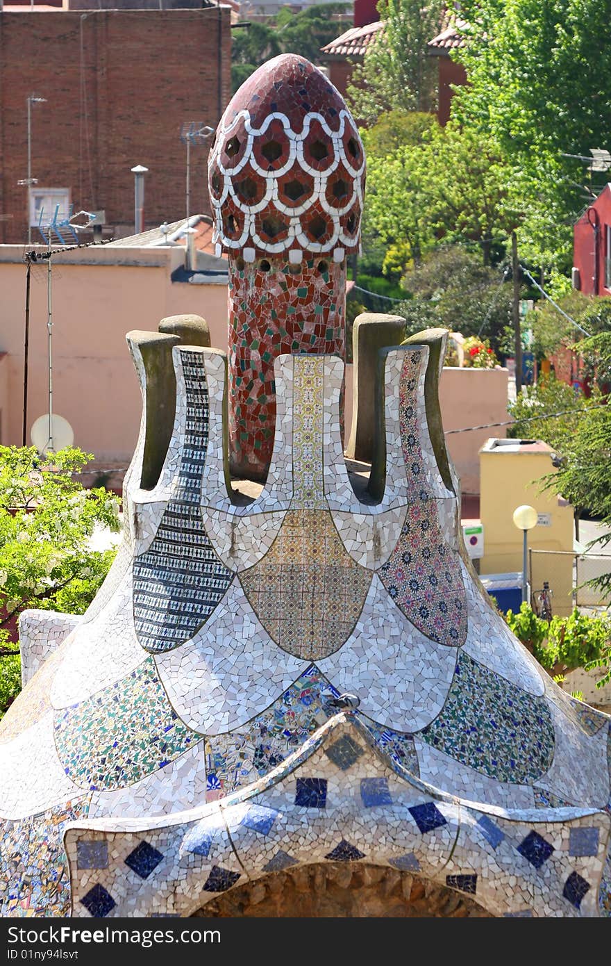 View of Parc Guell in Barcelona, Spain. View of Parc Guell in Barcelona, Spain