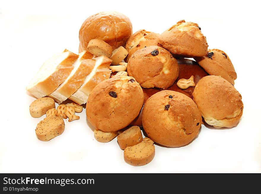 Assortment of homemade baked bread on white. Assortment of homemade baked bread on white