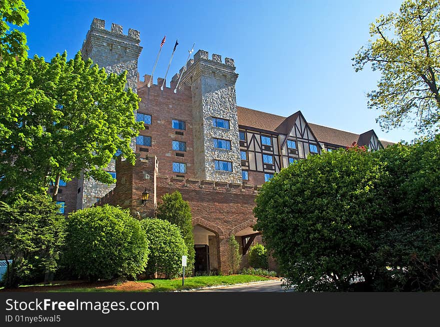 A Tudor Manor house in a Spring scene. A Tudor Manor house in a Spring scene