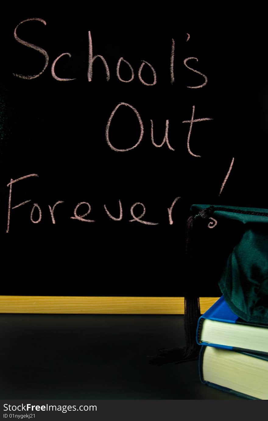 Happy sign on blackboard with graduation cap. Happy sign on blackboard with graduation cap.