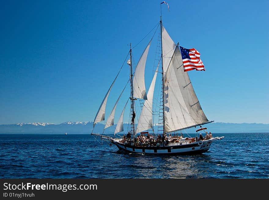 Tall ship sailing Juan de Fuca Strait off Victoria, BC