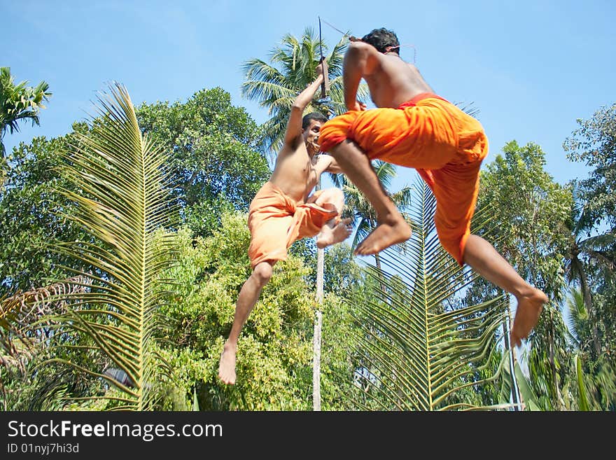 Kalarippayat,fight in air, indian ancient martial art of Kerala. Kalarippayat,fight in air, indian ancient martial art of Kerala