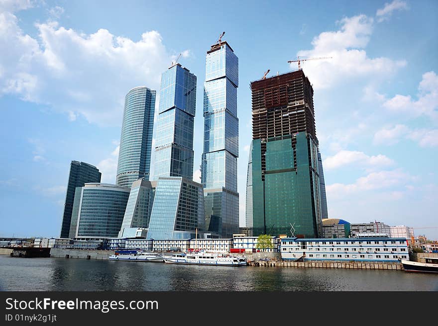 Group of skyscrapers over a blue sky