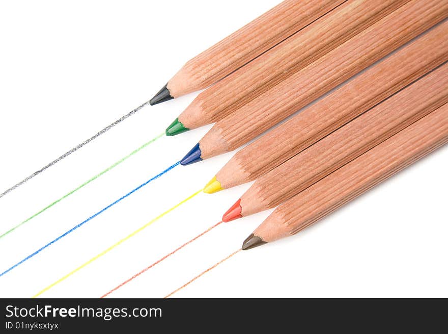 Six wooden pencils isolated over white. Six wooden pencils isolated over white