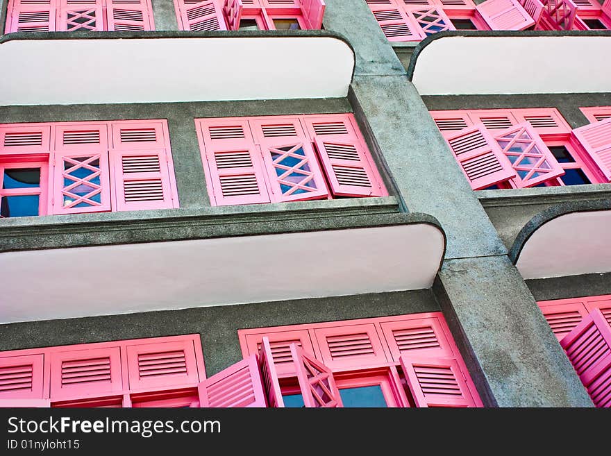 Old and antique wooden pink windows