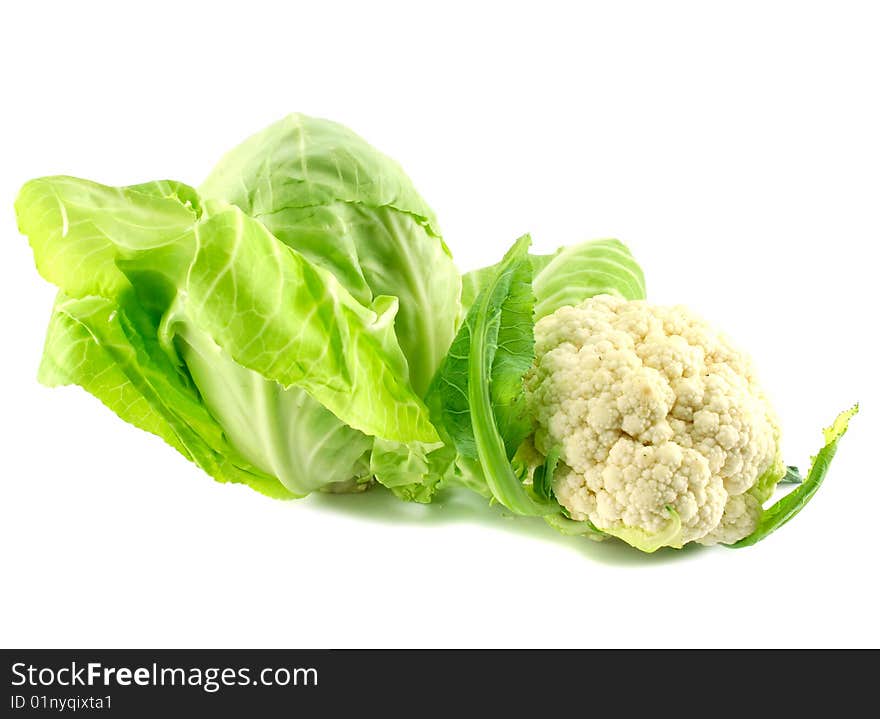 Cauliflower and cabbage isolated on a white background